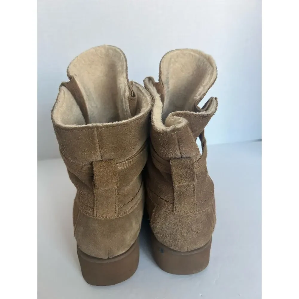 Bearpaw Krista Hickory Distressed‎ Brown Suede Leather Sheepskin Footbed Sz 9.5